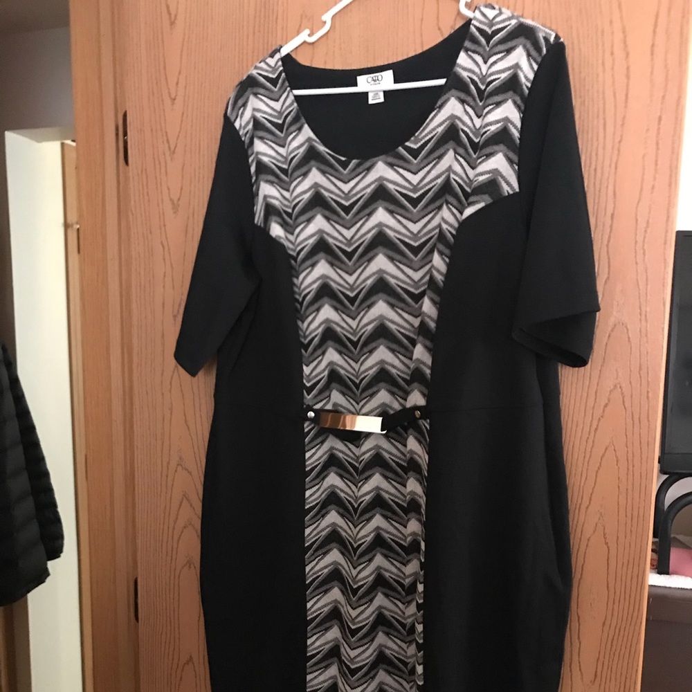 Knee length dress.